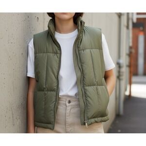 FUDA Green Duck Down Fill 4 Pocket Womens Puffer Vest High Neck Size XL Full Zip